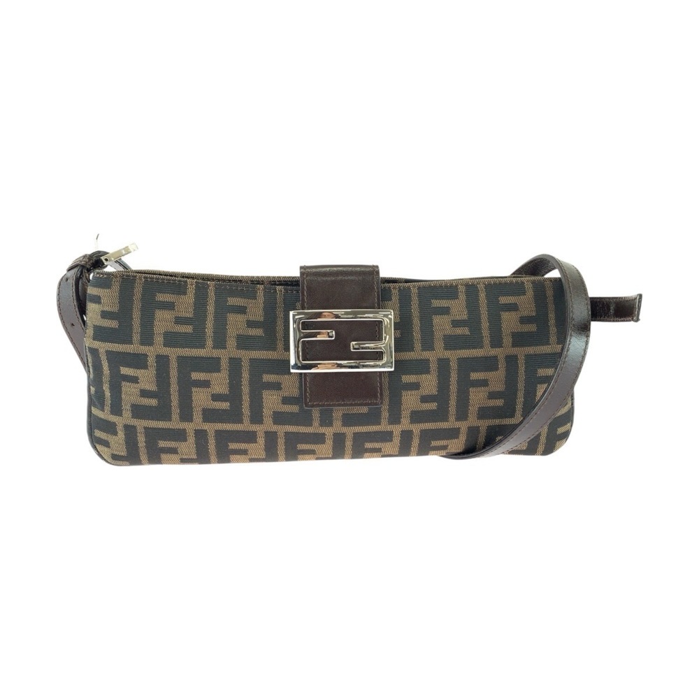 Fendi Zucca Shoulder Bag 26685 Brown Canvas Leather Women's FENDI